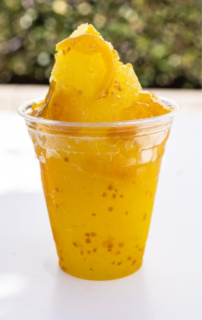 Guava raspado with fresh fruit garnish