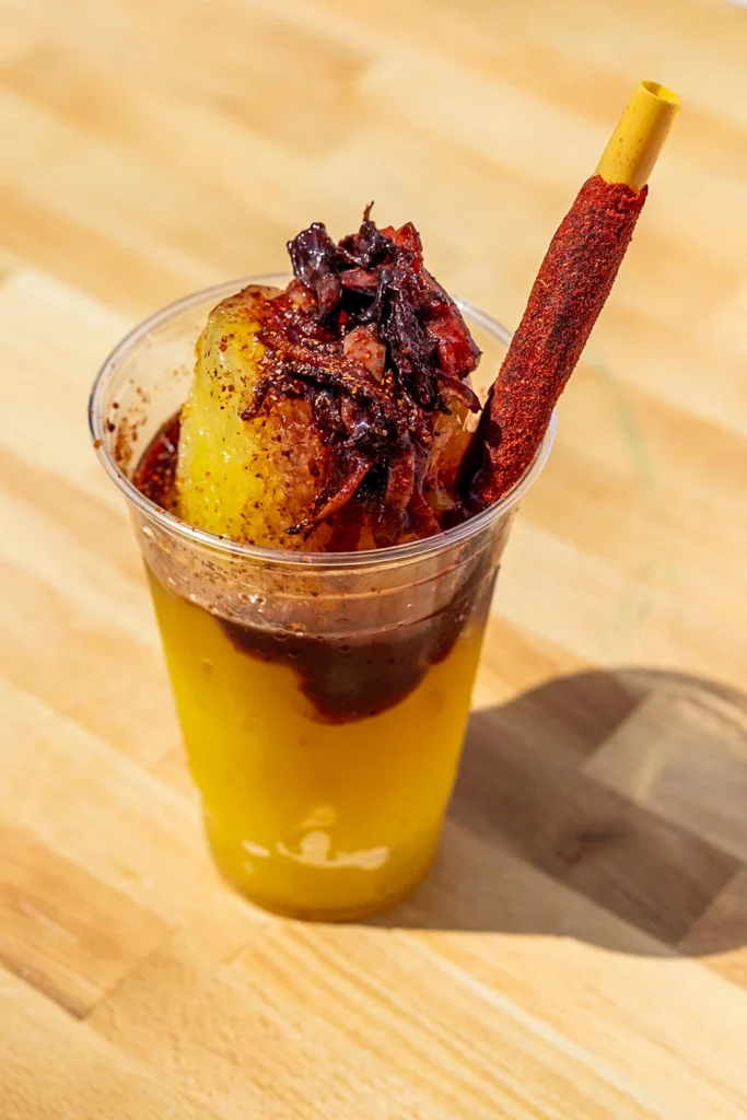 Pineapple Diablo raspado topped with chamoy and chile